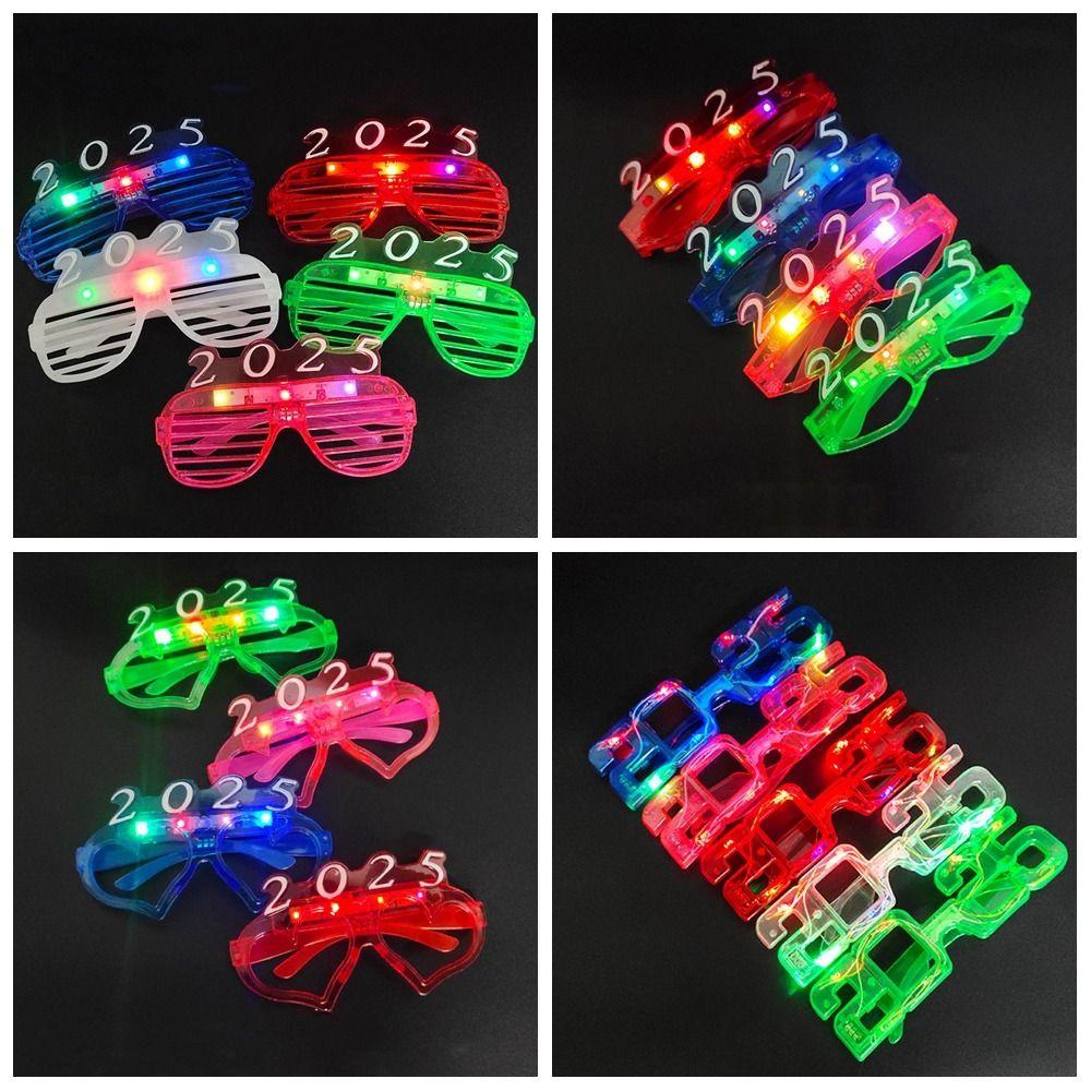 Light Up 2025 Happy New Year Glow Glasses New Year Party Glasses Masquerade Party
