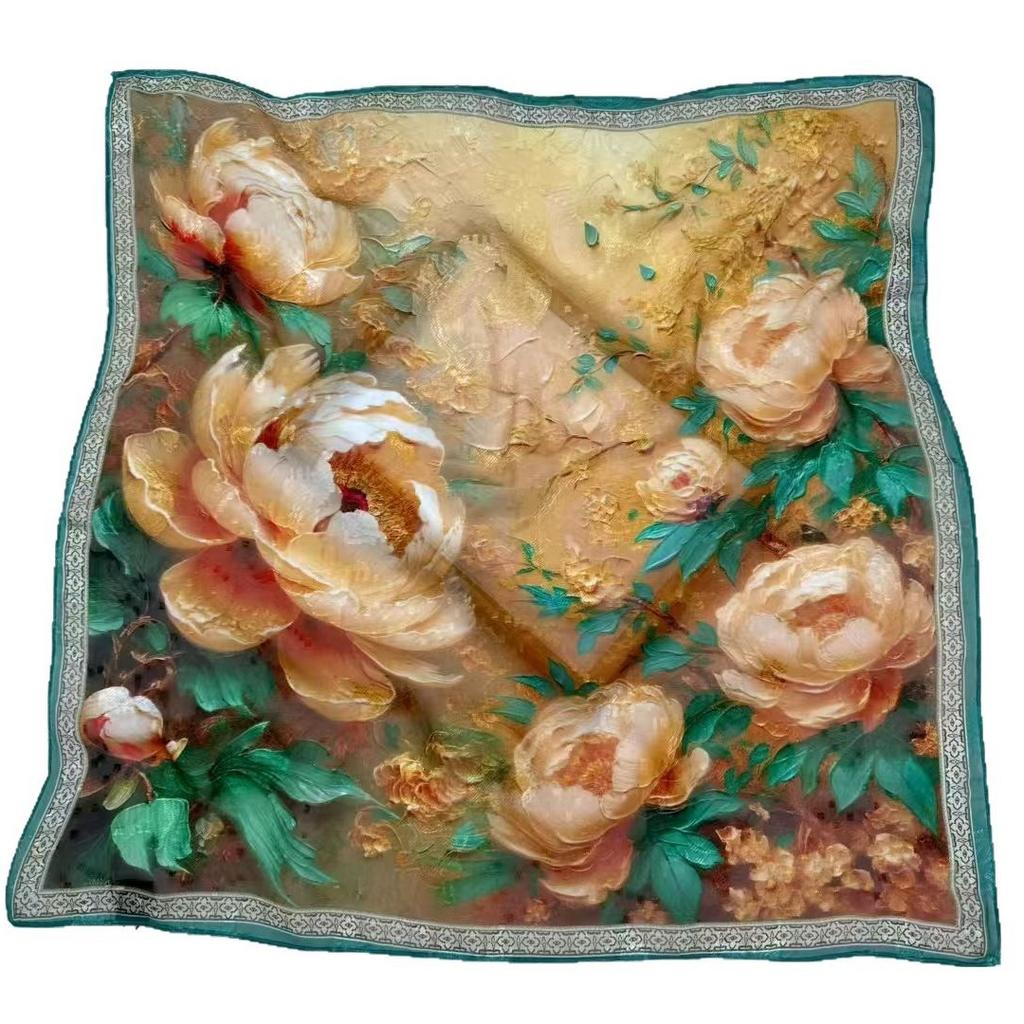 Einseitiger Blumenschnitt 70 * 70 Duftgarn Kleiner quadratischer Schal Eleganter chinesischer Stil Seidenschal Schal Geschenk Nationalstil Druck