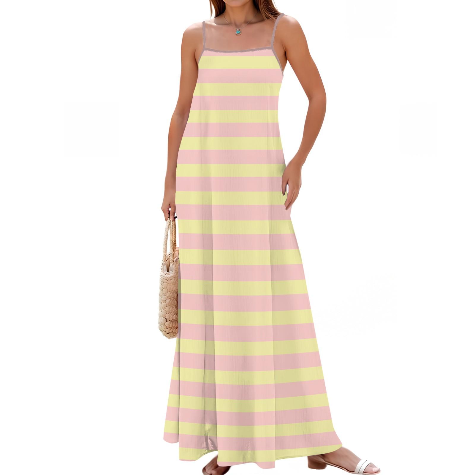 

Женское весенне-летнее повседневное модное длинное платье с регулируемыми подтяжками и принтом XL жёлтый