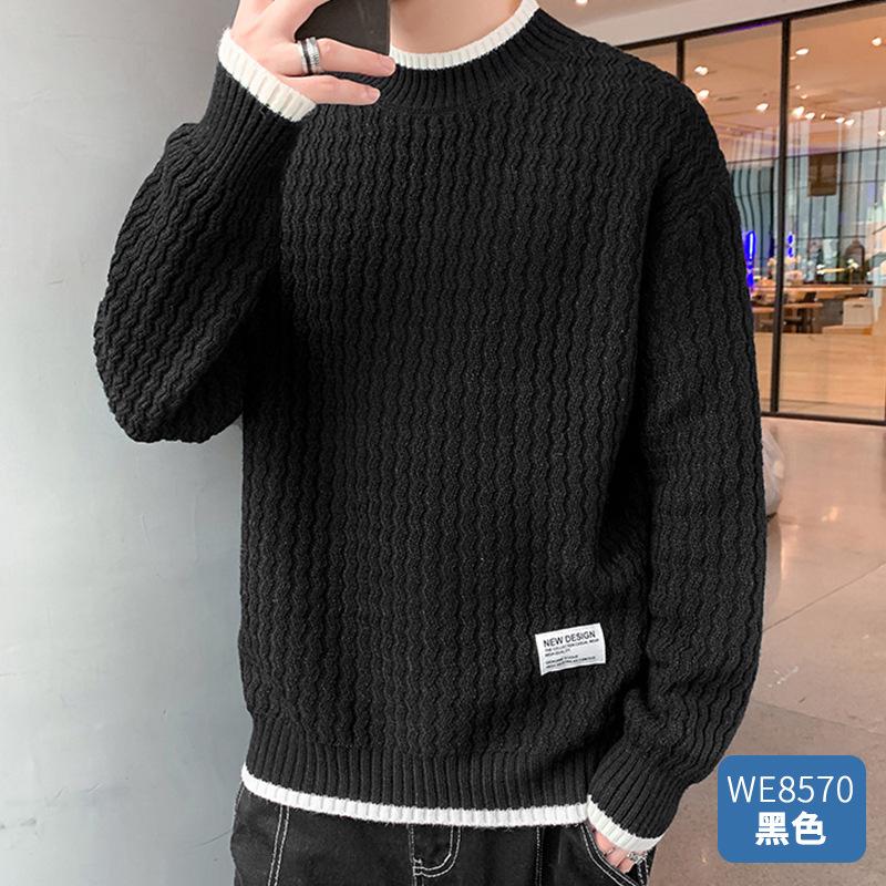 

Волнистый свитер мужской осенне-зимний свитер одежда ложная двойка нити с свободным полувысоким воротником вязаный свитер 4XL (about 170~ 95 kg can be worn)