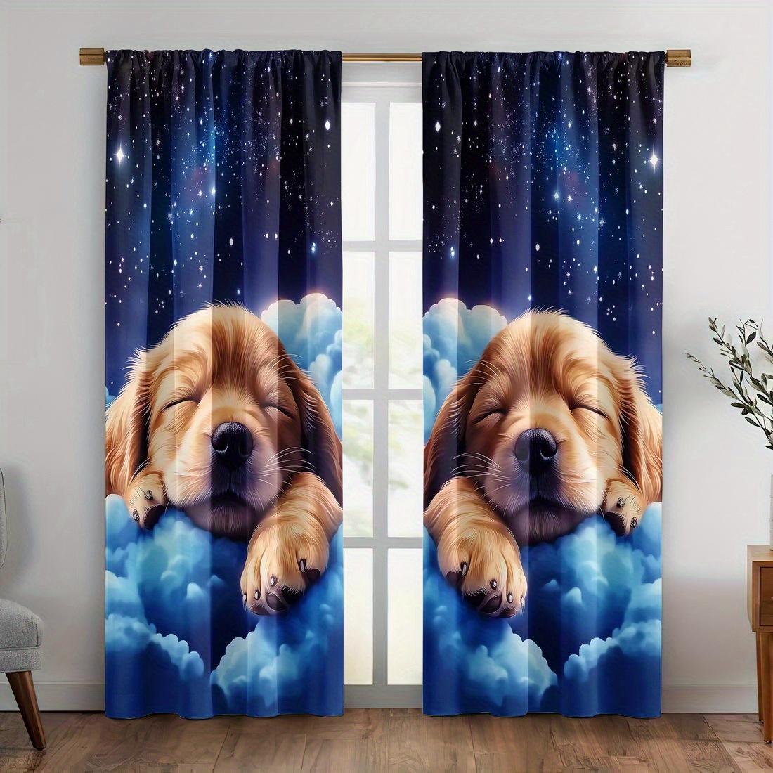 2pcs Cute Sleeping Puppy Curtains Starry