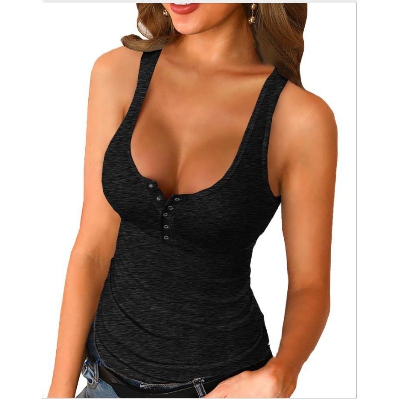 HNXC Women's Fashion Casual Solid Color Print Sleeveless U Neck Blouses & Shirts