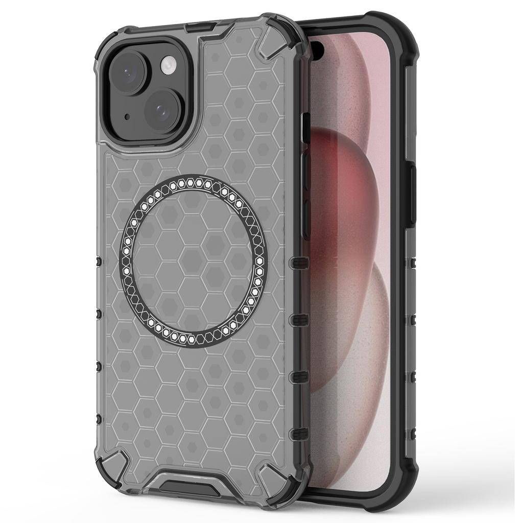 For iPhone 15 Case Honeycomb Design Magnetic TPU+PC Phone Cover