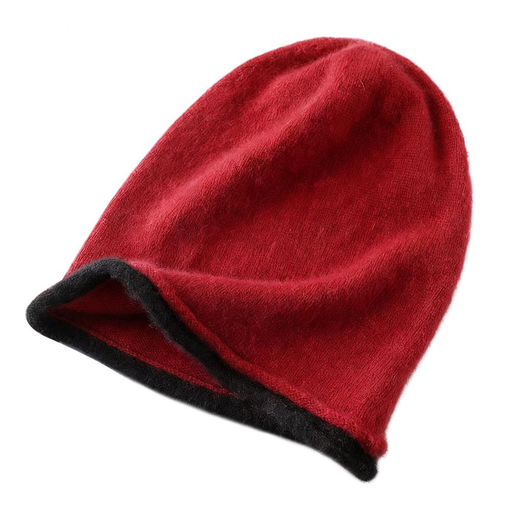 

Warm Lining Winter Hat Soft Bean Cap Casual Beanies Men Women вина червоного кольору