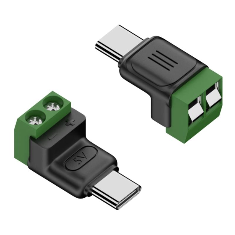 2 Pack Type C Male Female Adapters with Green Terminal 5V3A Fast Charging Plastic Texture for Electronics Toys LED Lights