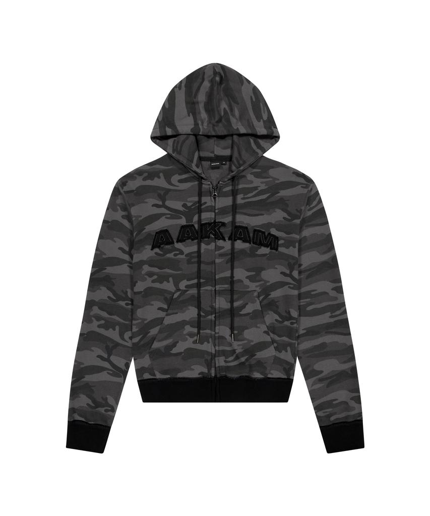 Aakam Contrast Logo Zip-Up Hoodie (Black)