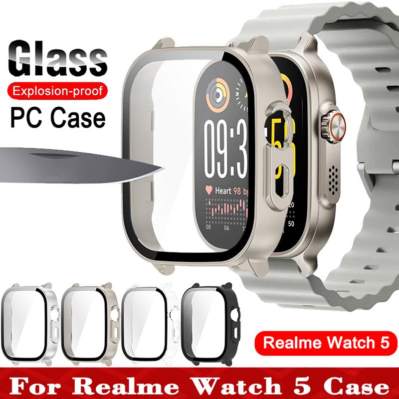 Hard PC+Tempered Glass Case For Realme Watch 5 Bumper Full Cover Protective Shell For Realme Watch 5 Screen Protector Accessory
