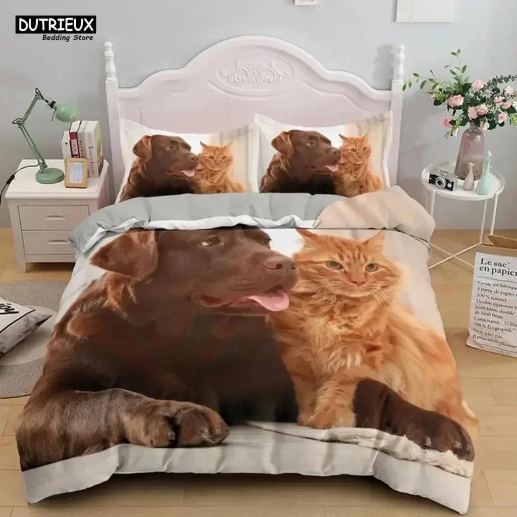 Luxury New 3D Print Cute Baby Cat Bedding Set White Black Kitten Bed Linen Single Double Duvet Cover Kids Girls Dogs Room Decor