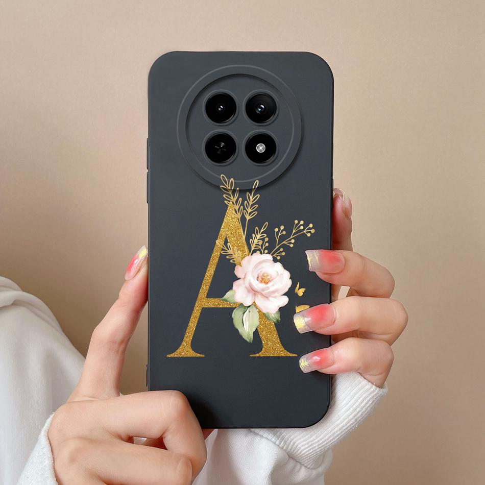 Cases For OPPO Realme12 12x 5G Elegant Rose Letter Soft Liquid Silicone Lens Protective Back Covers For Realme 12 X Bumper Funda