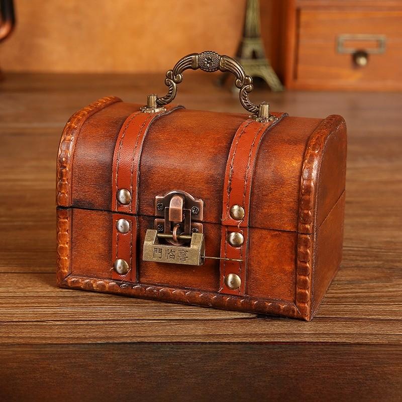 Desktop Storage Wooden Box With Lock For Dustproof Decoration In Office Bedroom