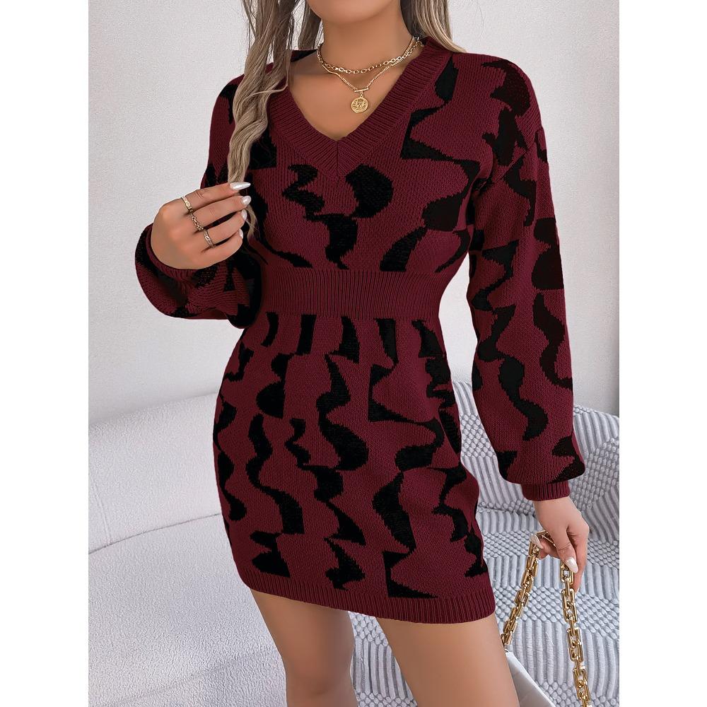 

Новое осенне-зимнее платье-свитер контрастного цвета с v-образным вырезом и длинными рукавами, облегающее талию L красный