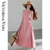 VICTORIA&VERA Round Neck Sleeveless Tie-Waist Dress
