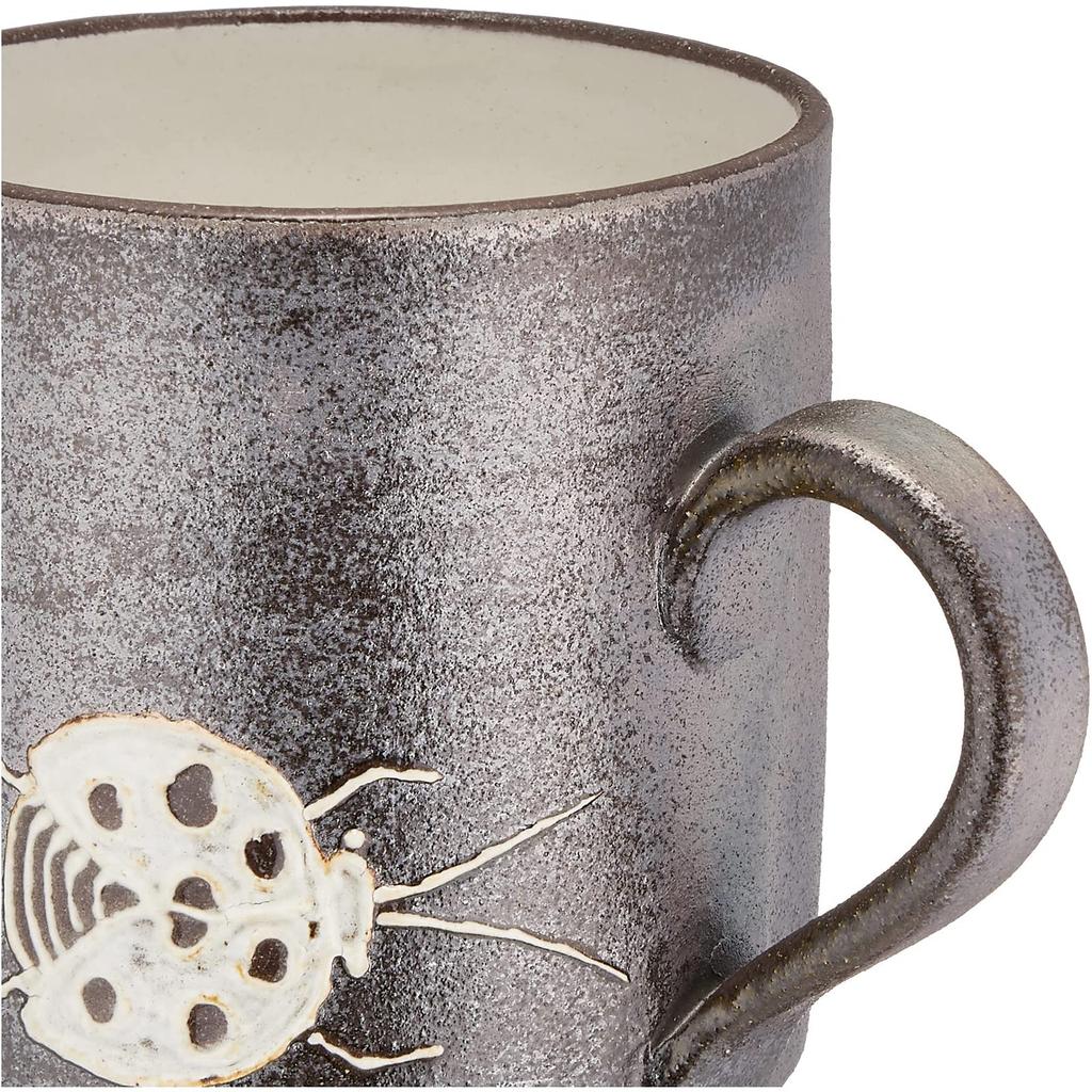Maeken Kyo-yaki, Kiyomizu-yaki, Seiho-gama Mug, Approx. 250ml, Happiness Series, Ladybug Design, Yakishime, Made In Japan