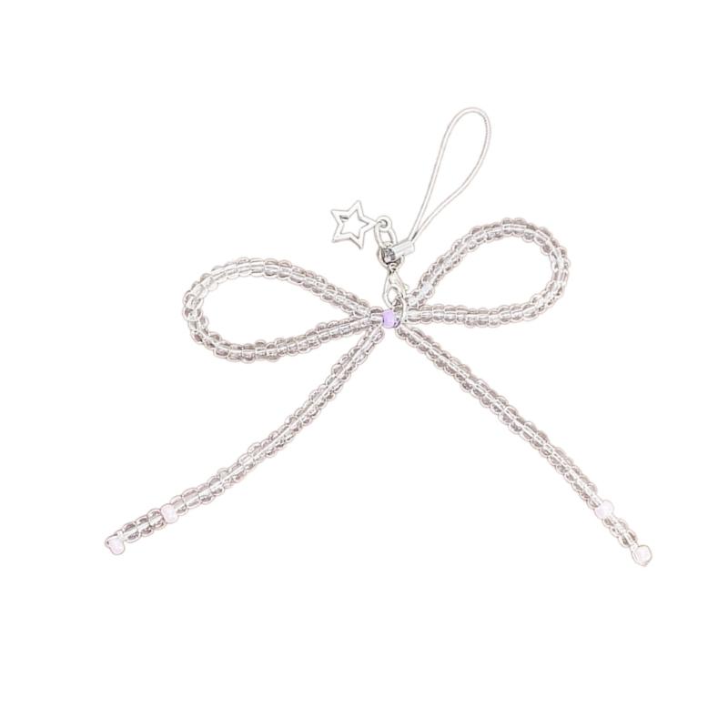 Elegant Keychain with Heart Pendant Fashionable and Practical Bead Bowknot Keyring Key Charm for Bag Decoration