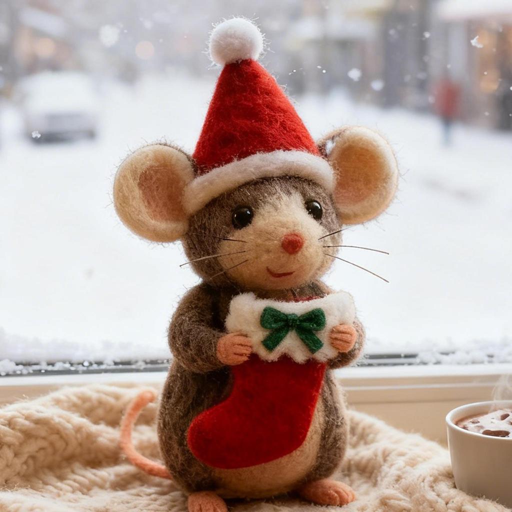 3D Christmas Felt Mouse Mini Animal Figurine Christmas Handmade Felt Mouse Ornament Desktop Decoration Party Gifts