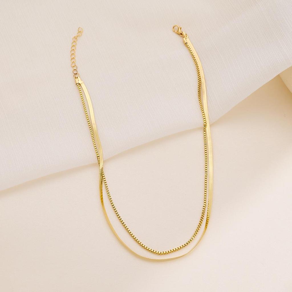 Moderner minimalistischer doppellagiger Halskette - Luxuriöse hochglänzende K-Gold Schlangenknochenkette