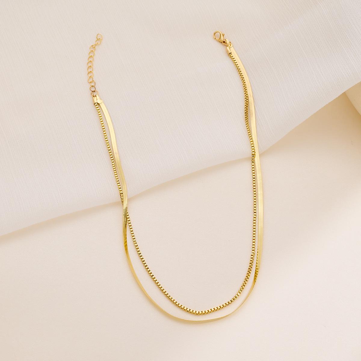 

Modern Minimalist Double Layered Necklace - Luxury High-Luster K Gold Snake Bone Chain