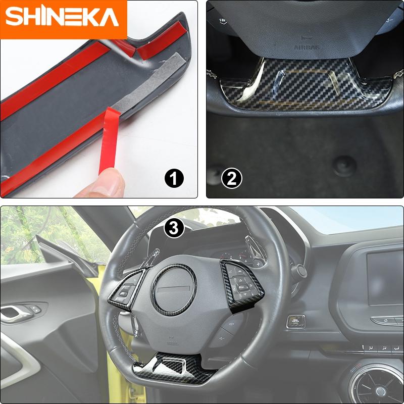 SHINEKA Interior Mouldings For Chevrolet Camaro 2017 Up Car Steering Wheel Decoration Cover Trim Sticker Accessories Car