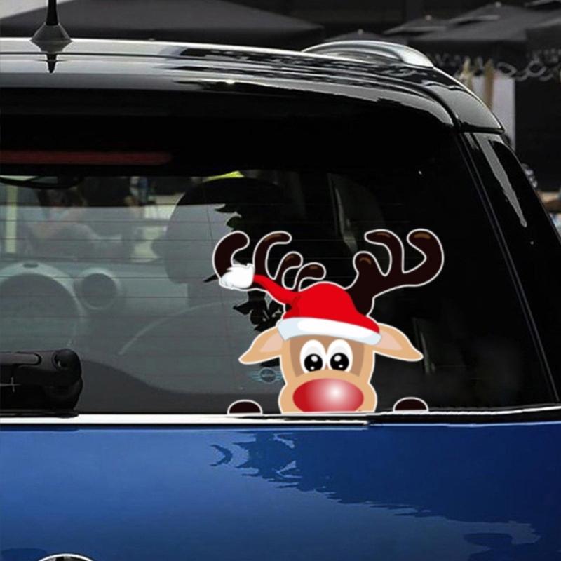 Santa & Reindeer Window Sticker Car Window Ornament Holiday Window Cling Unique Vehicle Adornment Easy to Apply Sticker