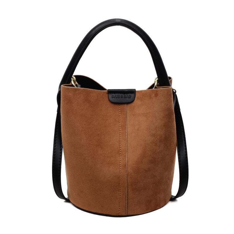 Frosted bucket bag women's 2025 autumn new fashion commuter handbag retro suede shoulder messenger bag