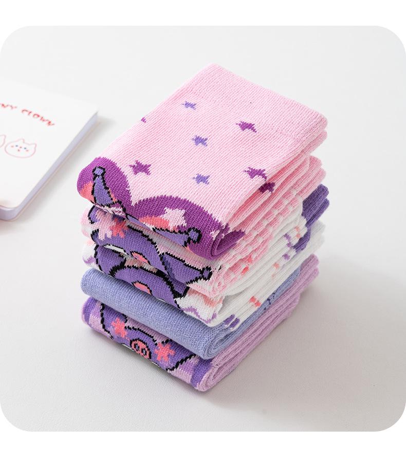 Kuromi Kinder Baumwollsocken mittlere Wade - Niedliches Cartoon-Design für Frühling, Herbst und Winter