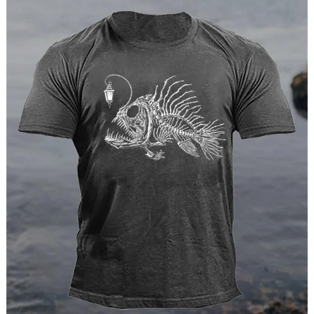 Summer Round Neck 3D Print Fish Pattern Top Fashionable Casual Short Sleeved Men's T-shirts