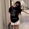 Damen Baumwoll T-Shirt im koreanischen Stil mit Buchstabenaufdruck, Kurzarm, lässig, figurbetont