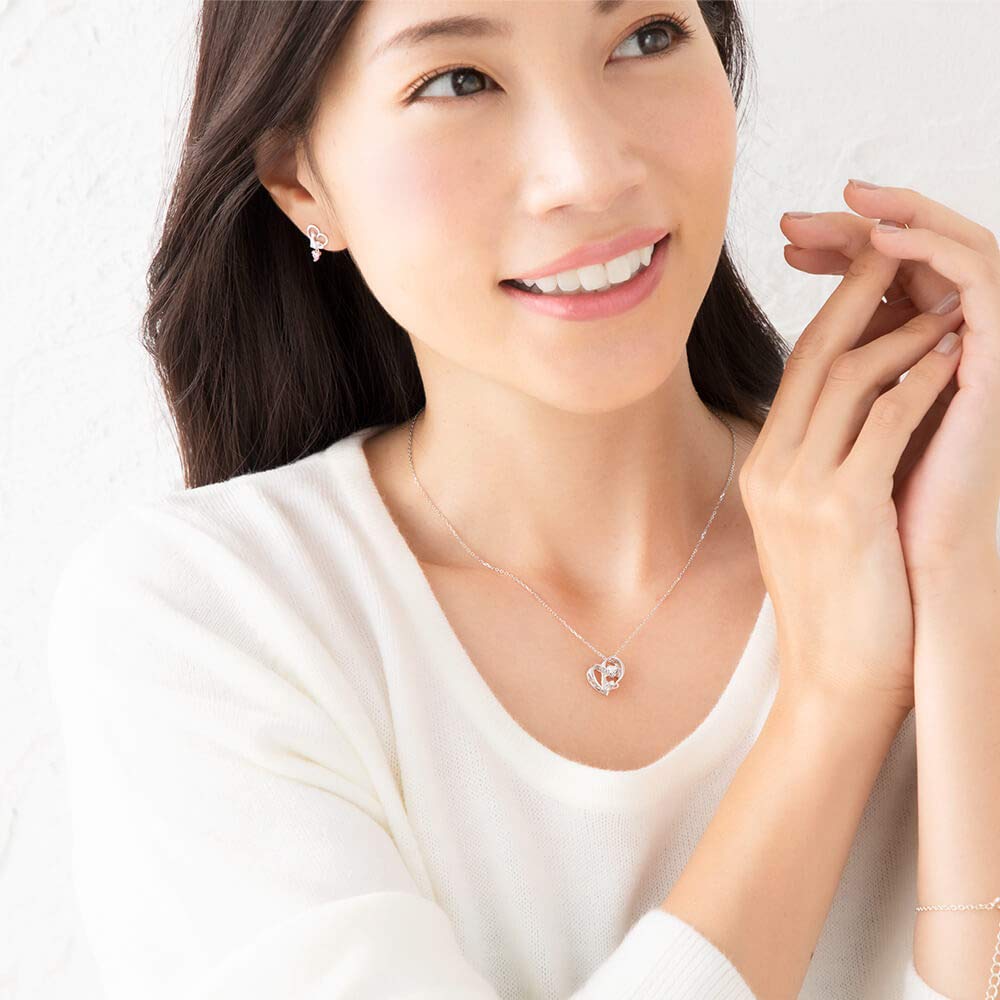 Necklace Heart Cat Dancing Stone Silver Selectable Birthstone Gold April Diamond [Future Angel] Women's [Champagne Color]