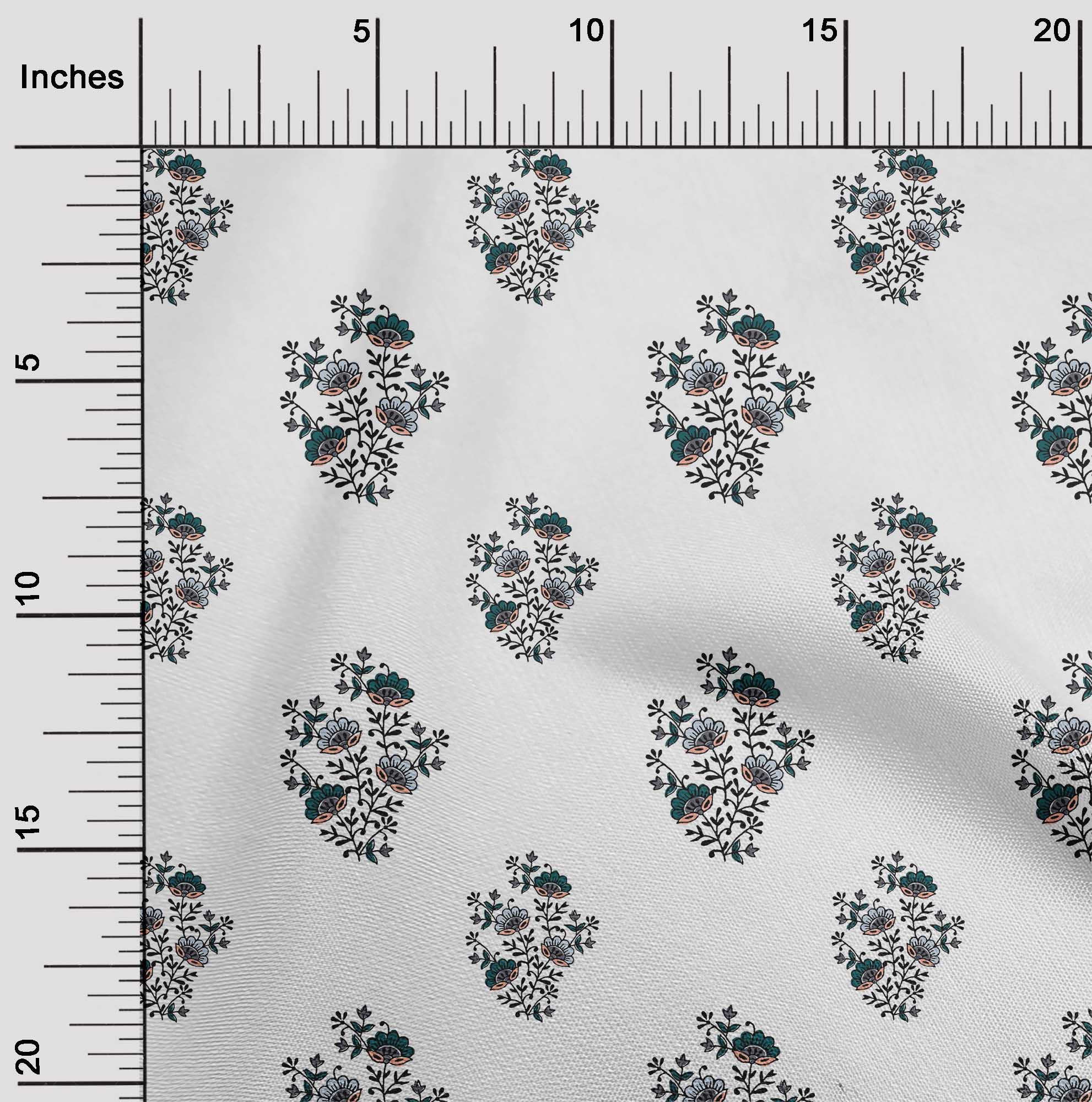 

OneOone Cotton Flex Тканина з листям і квітковими принтами на тканині 40 дюймів 42 Inch - Viscose Chiffon білий