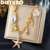DIEYURO 316L Stainless Steel Ceramic Starfish Shell Golden Dolphin Fish Many Pendant Necklace Lady Ocean Vacation Jewelry