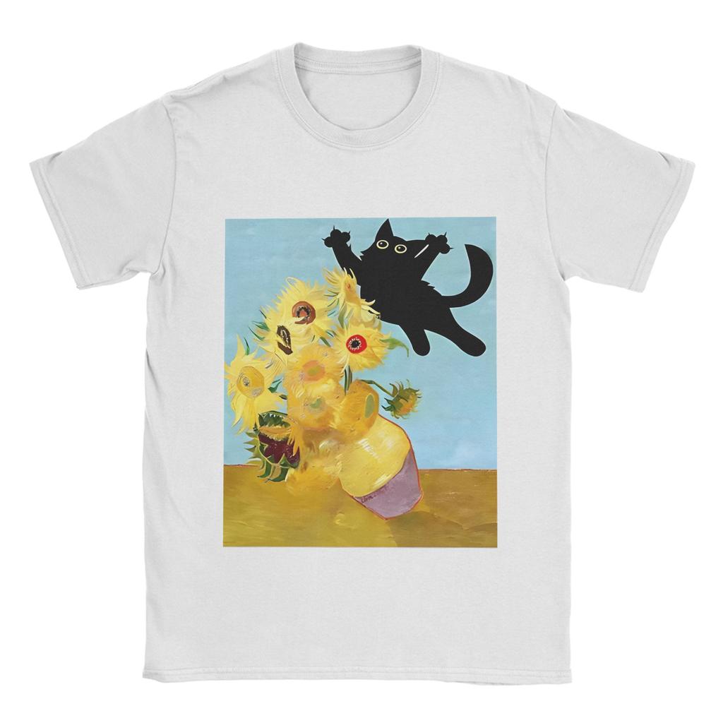Vincent Van Gogh T-Shirts Men Cute Cat bayingimg Awesome Cotton Tee Shirt Crewneck Short Sleeve T Shirt Plus Size Clothing