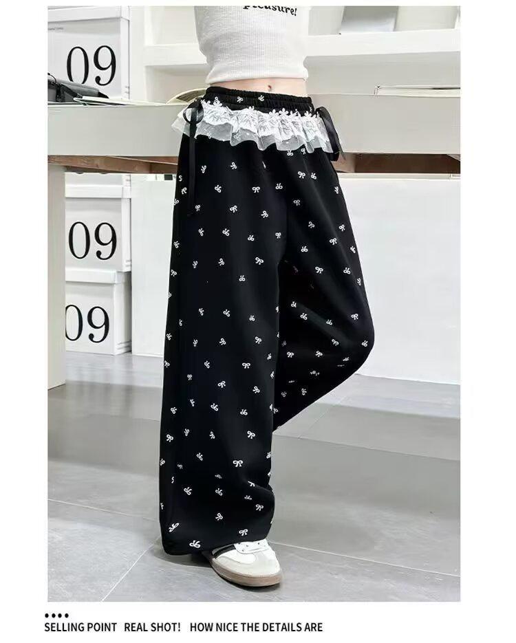 Girls' Quick-Dry Wide-Leg Ice Silk Pants with Bow Knot - Mosquito Repellent, Cool & Breathable Summer Casual Pants for 2026
