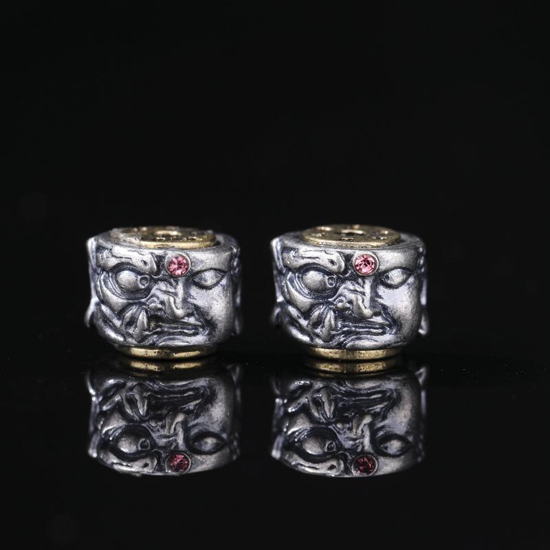 Antique-Finish Vajra Scepter Beads: Color-Preserving Silver Six-Syllable Mantra Spacer for DIY Tibetan Bracelets