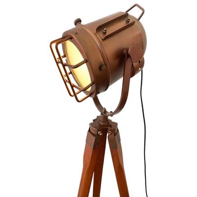Drewniany reflektor trójnóg, designerska lampa podłogowa, mosiężna lampa studyjna, reflektor trójnóg vintage do sypialni, salon