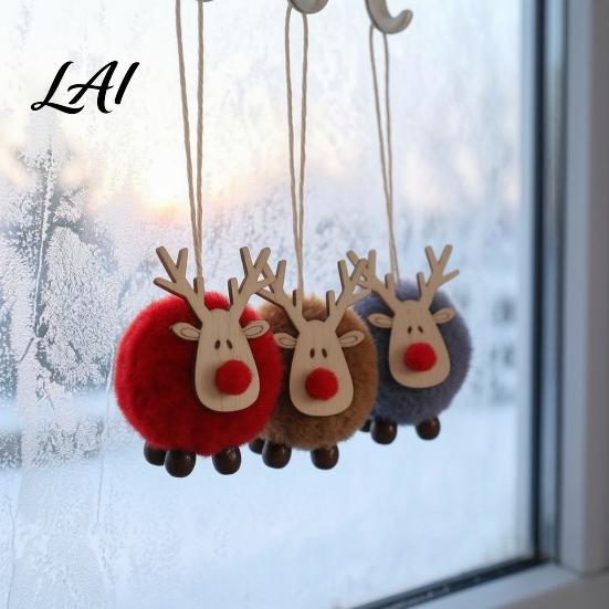 Winter Wonderland Party Supplies Christmas Felt Elk Hanging Ornaments Cute Fuzzy Pom Reindeer Adorable Deer Ornaments for Windows Pendant,