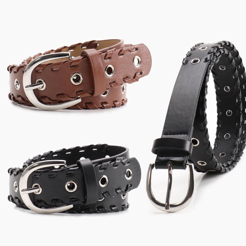 Hiphop Punk Women Pu Belt With Rope Punched Hollow Out Design For Wear Casual