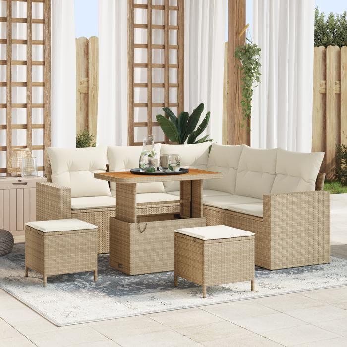 Ensemble de Canapés de Jardin 8 Pièces avec Coussins Beige Poly Rattan, Ensemble de Salle à Manger de Jardin 3 Pièces 3361616