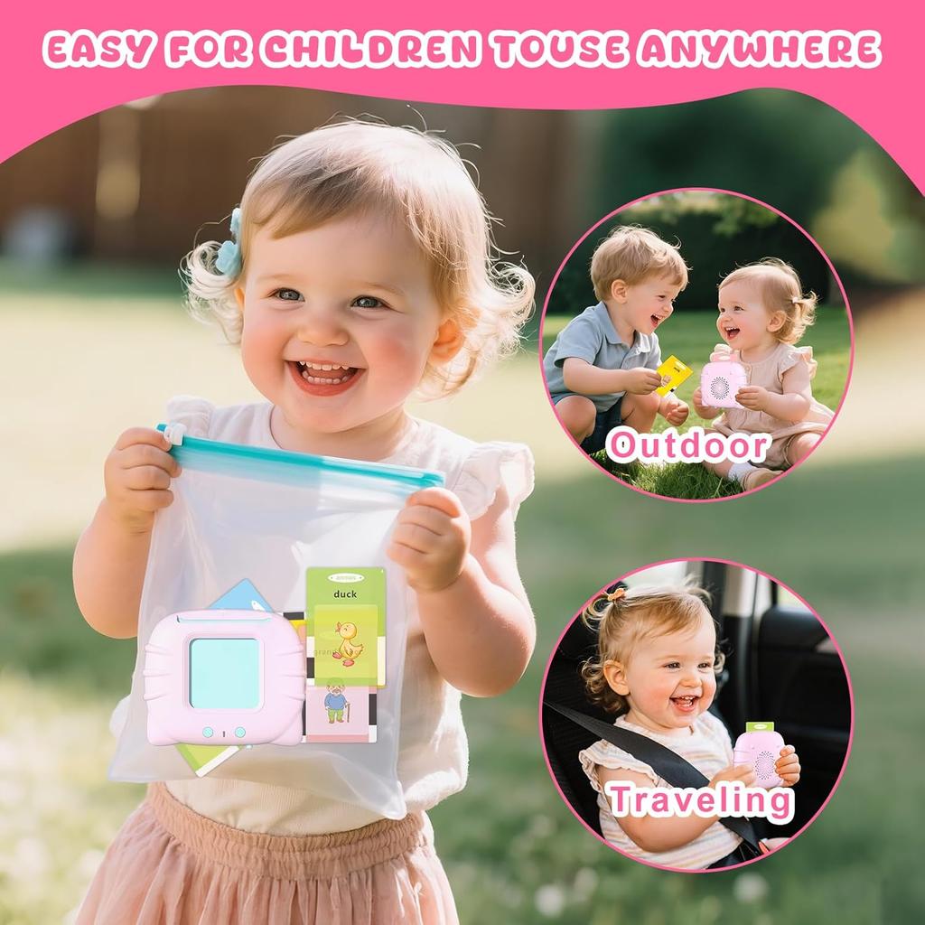 Toddler Talking Flash Cards for 1 2 3 4 5 Year Old Boys and Girls - Language Sensory Learning Device with 224 Sight Words - Montessori,Pocket Speech
