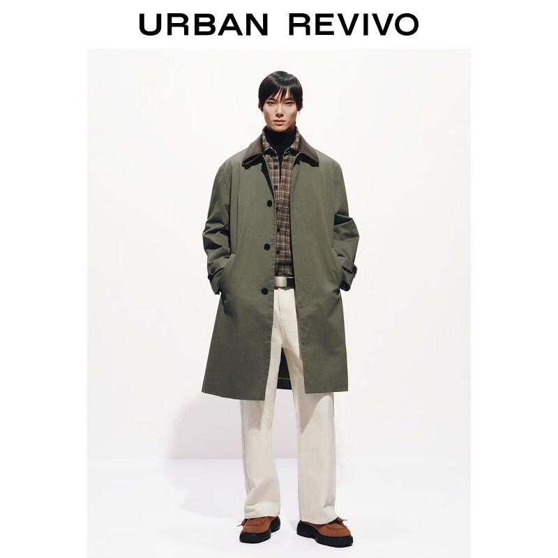 

UR2026 Men s Retro Color-Block Lapel Long Trench Coat M