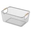 Metal Desktop Storage Basket Rectangle with Wood Handle Vegetable Fruit Snack Holder Large Capacity White Black Iron Mesh Basket