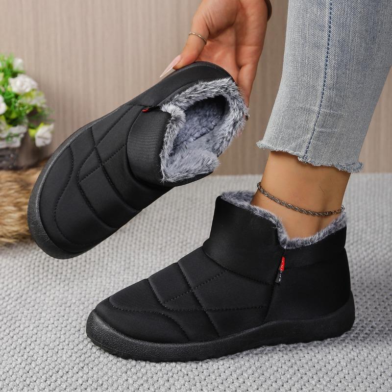 

Женские 2025 Зимний Новый Стиль Флисовая Подкладка и Утепленные Теплые Хлопковые Ботинки. Модная обувь для мам на мягкой подошве, слипоны на плоской подошве, зимние ботинки 42 чёрный