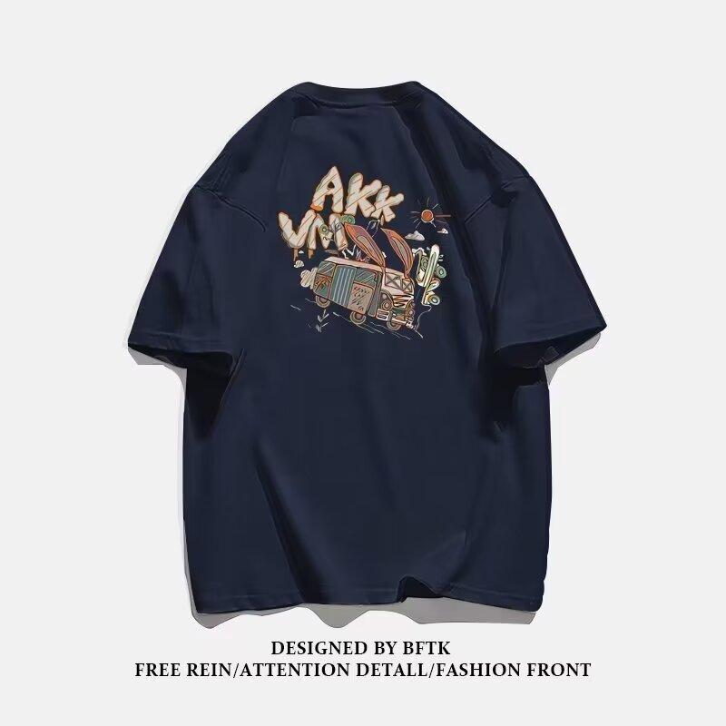 

Новая летняя футболка с короткими рукавами для мужчин, тренд в корейском стиле, простой топ с короткими рукавами, свободная повседневная брендовая футболка в гонконгском стиле 5XL темно-синий