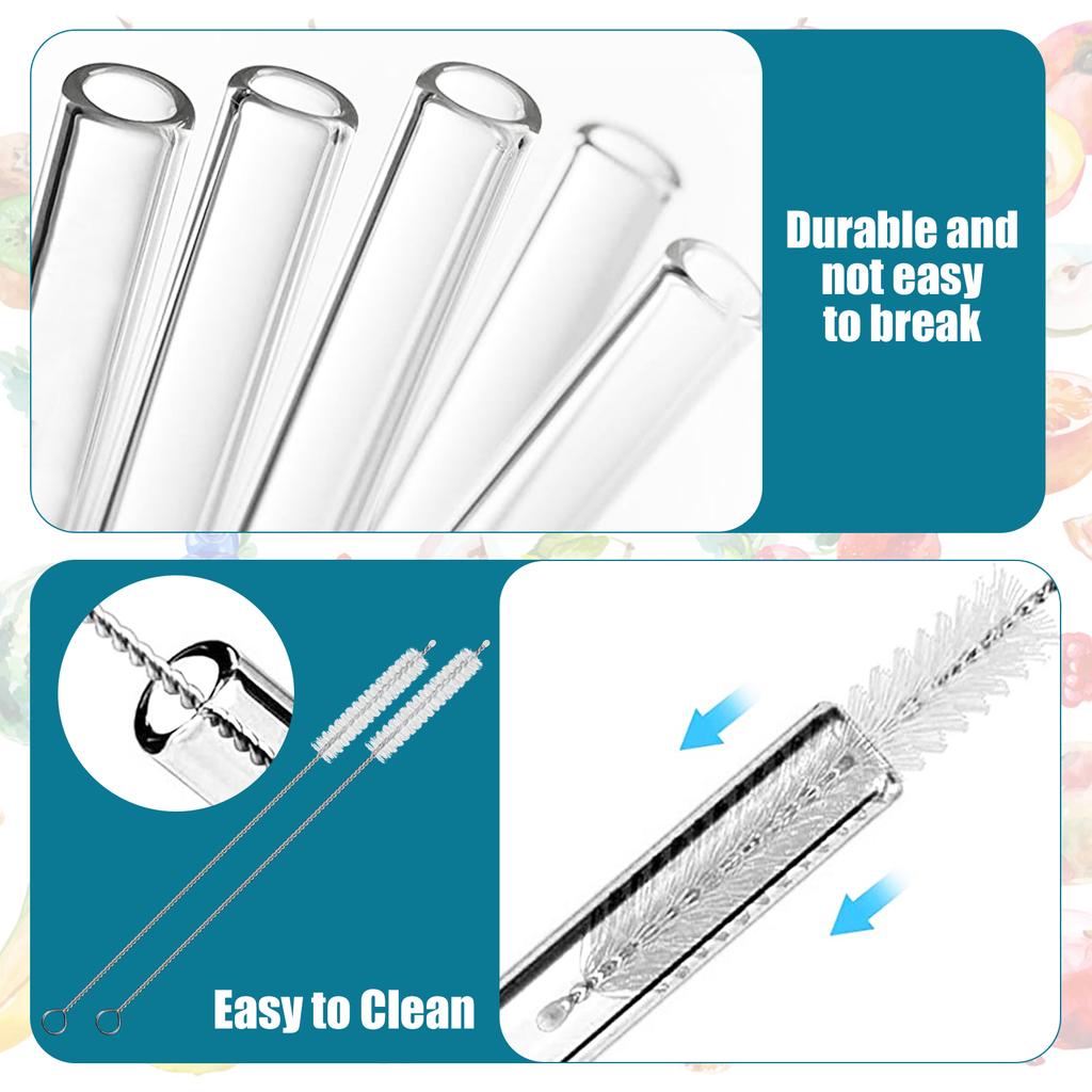 5/6Pcs Reusable Drinking Straws Clear Glass Drinking Staws with Cleaning Brush Cute Butterfly Heat-Resistant Smoothie Straws