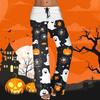 Women's Drawstring Elastic Waistband Wide Leg Color Matching Halloween Printed Casual Pants