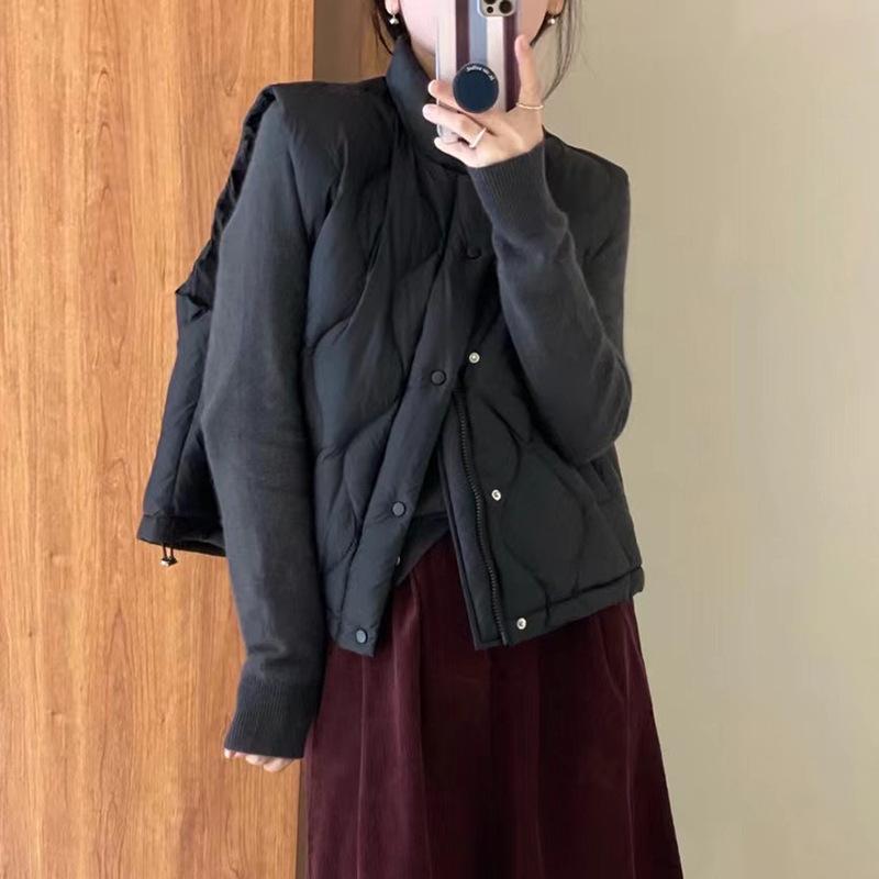 

French stand-up collar down vest women s 2025 winter fashion rhombus wavy vest light wear white duck down vest One size чёрный