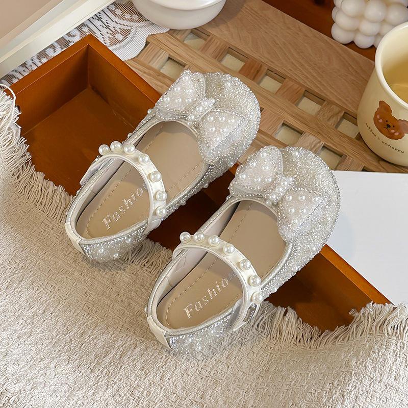 2026 Spring Princess Girls Stylish Crystal Leather Shoes - Perfect for Skirt Matching 26 бежевый