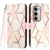 For Xiaomi Redmi 15 4G (EU) (171mm) Case with Strap Marble Pattern Leather Phone Cover Card Holder
