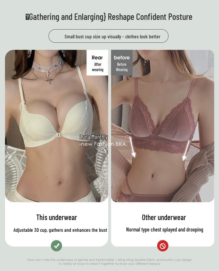 Lace Front-Closure Push-Up Bra for Small Chests – Comfortable, Sexy, Anti-Sagging with Side Support and Beautiful Back Design