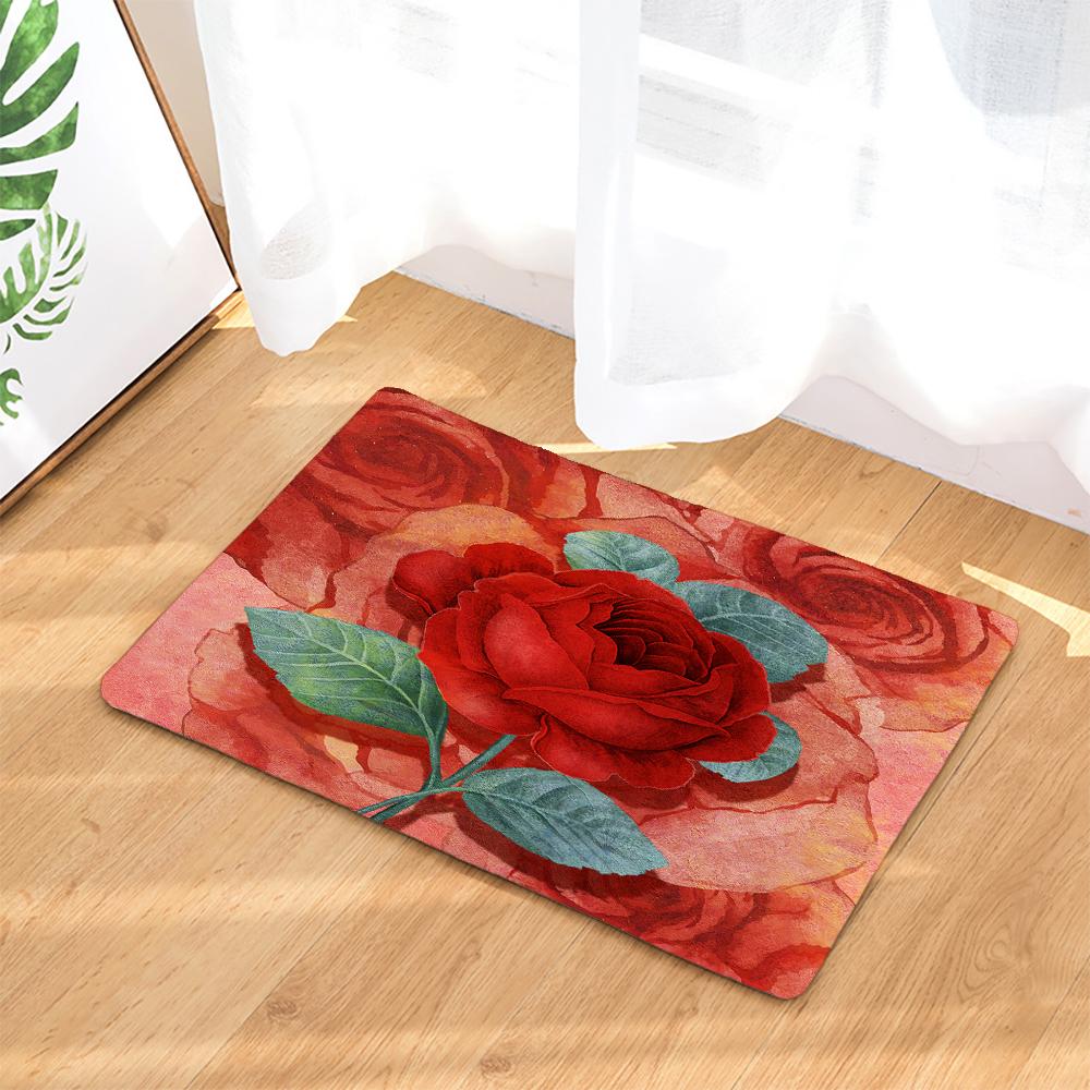 Butterfly Red Roses And Flowers Print Shower Curtain Set Anti-Slip Rugs Toilet Lid Cover Bath Mat  Bathroom Curtains Decoration