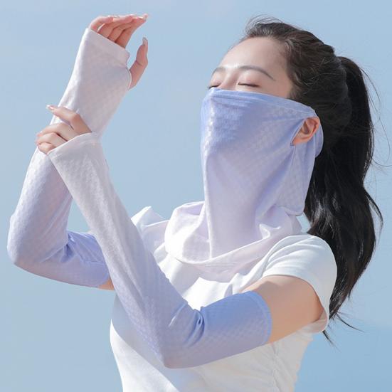 2Pcs/Set Face Guard Sun Protection Oversleeve Set, Ice Silk Cooling Fabric Arm Sleeves with Thumb Buckle Cuffs, for Outdoor Commuting Camping